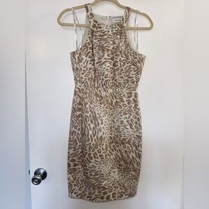 Calvin Klein Halter Leopard Print Dress - Brown and Cream